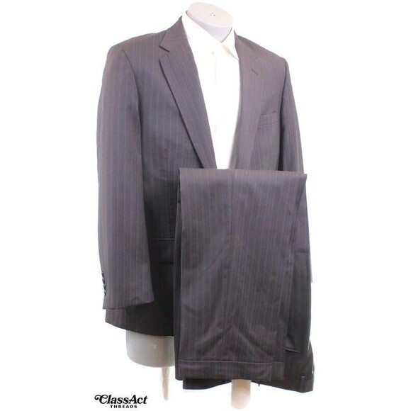 Zylos George Machado Wool Charcoal Gray Striped 2 Pc Suit 42R Flat Fronts 36" W - Picture 2 of 10